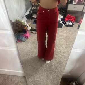 Red wide leg jeans